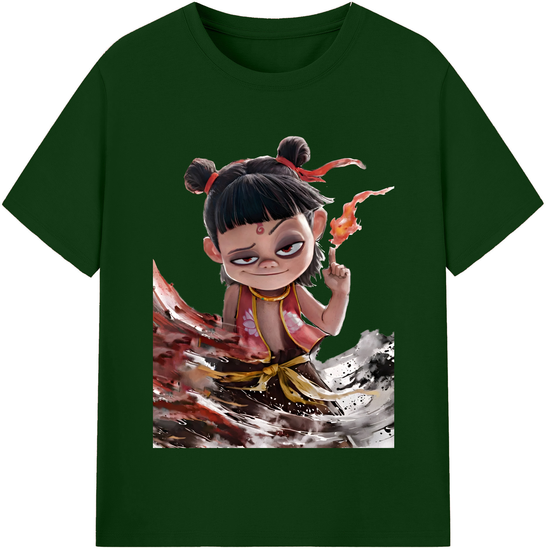 （画像用） Ne Zha 2 ナタ 魔童の大暴れ 綿100％半袖Tシャツ（フロントプリント）